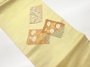 引箔冊子に花唐草・花々模様織出し開き名古屋帯（額縁仕立て）